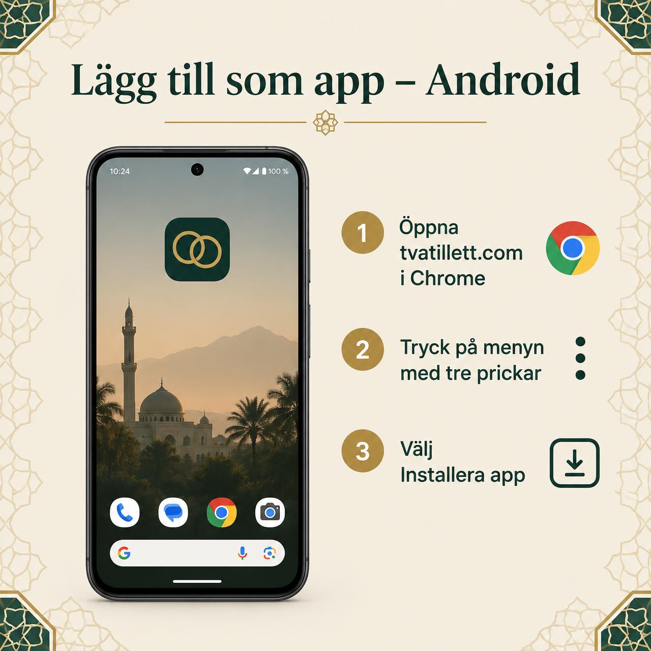 Android-telefon som visar appen Två till ett på hemskärmen